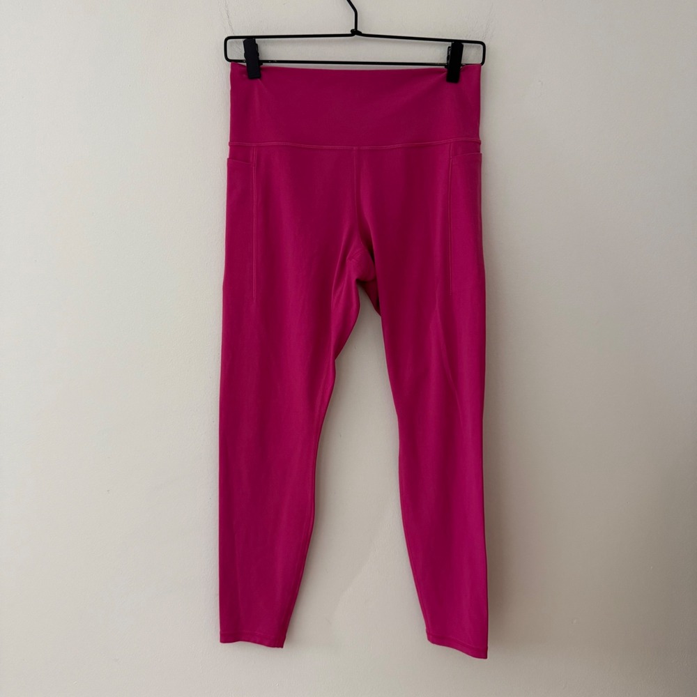 Athleta Transcend Stash Tight Leggings Pink High Rise Pockets Womens Large L